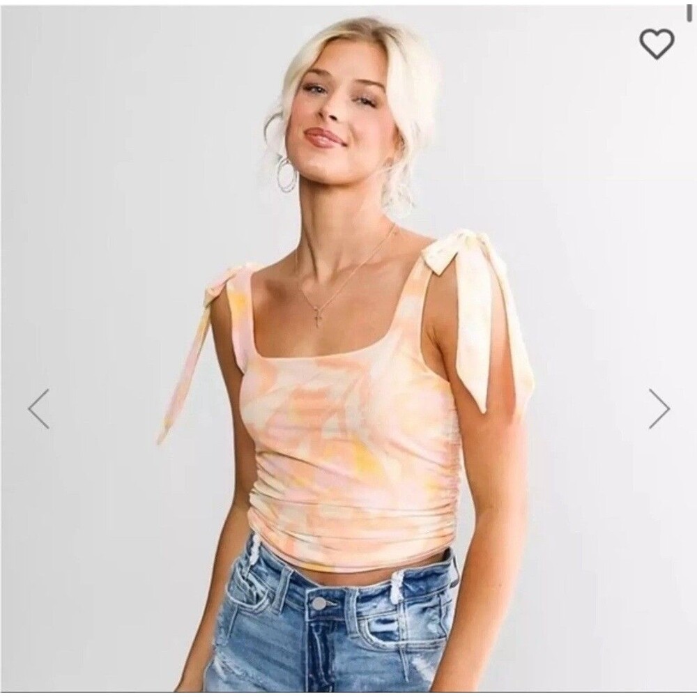 Free People Pastel Peach Tie-Shoulder Square Neck Tank Top